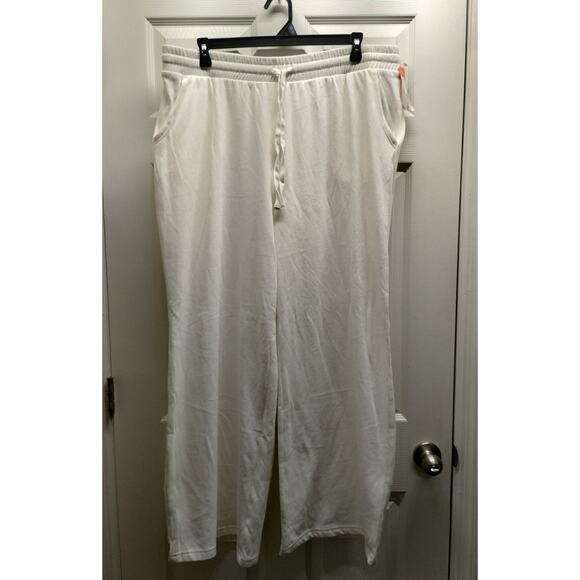 Colsie NWT Women's Size 1X White Wide Leg Drawstring Closure Soft Lounge Pants - Picture 1 of 6